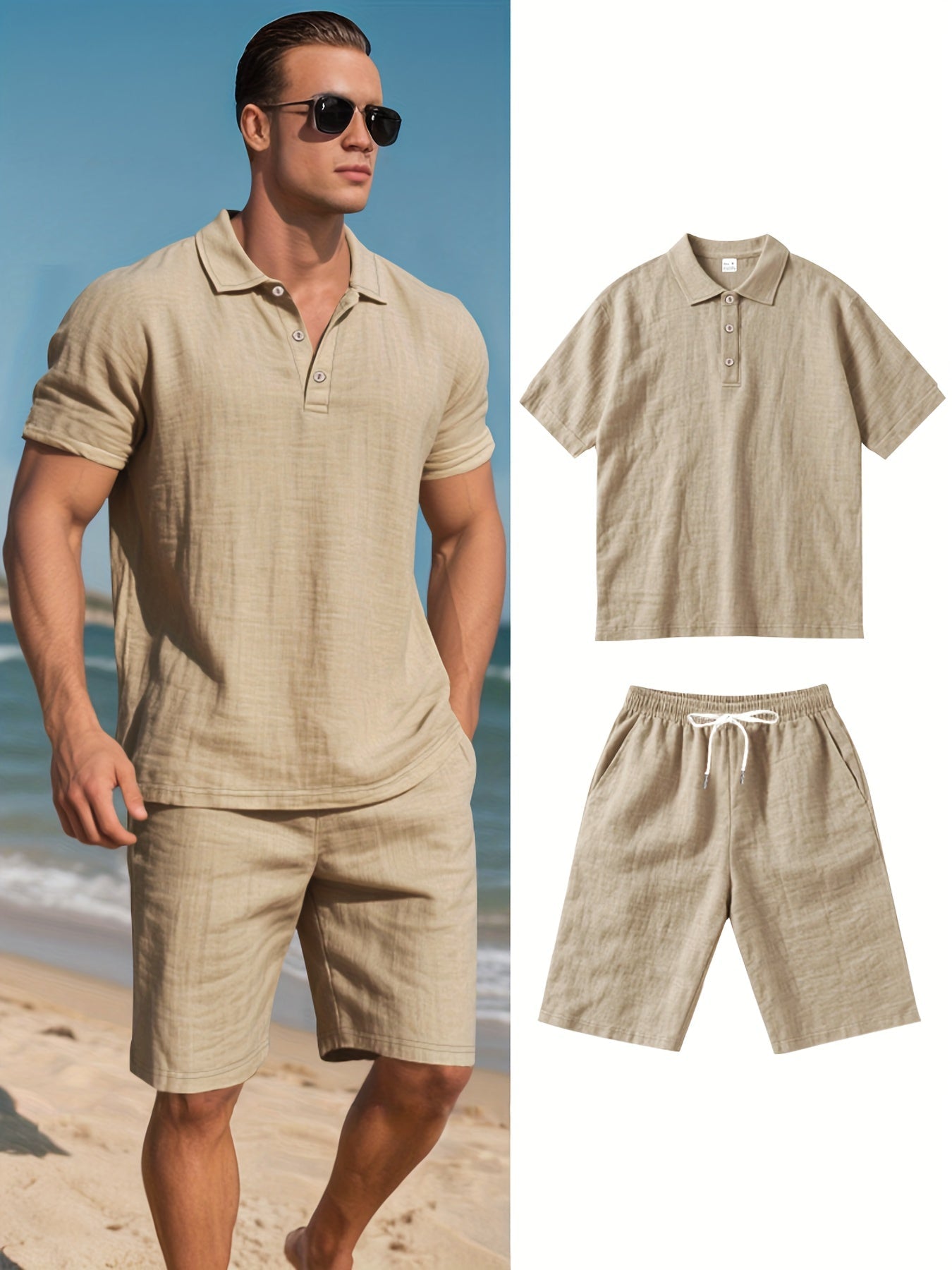 Men's Linen Polo and Shorts Set – Comfortable and Casual for Warm Days