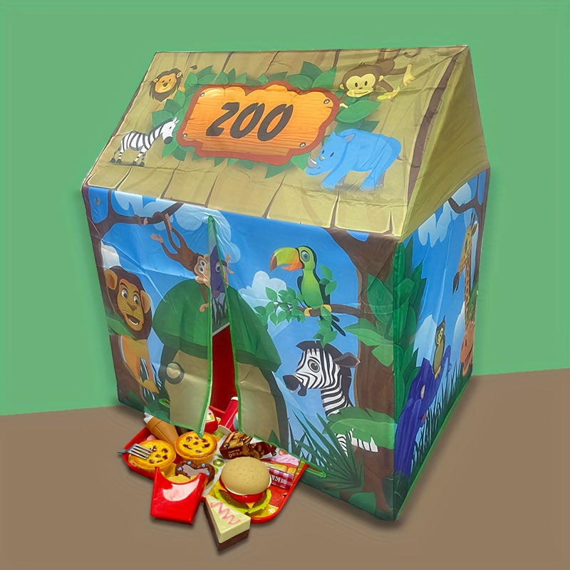 Jungle Play Tent for Children – With Zoo Decor and Toy Set