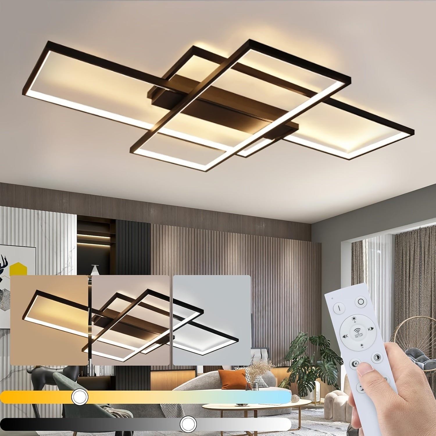 Modern LED Ceiling Lamp with Geometric Design – Dimmable and with Remote Control