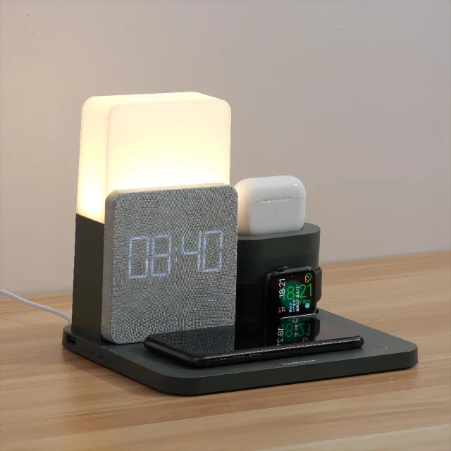 Multi-Function Wireless Charging Station – Lamp and Alarm Clock Included