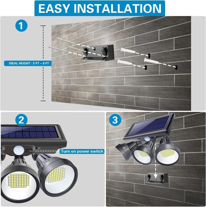 TriSolar Motion Floodlight – Multi-Head LED Security Design