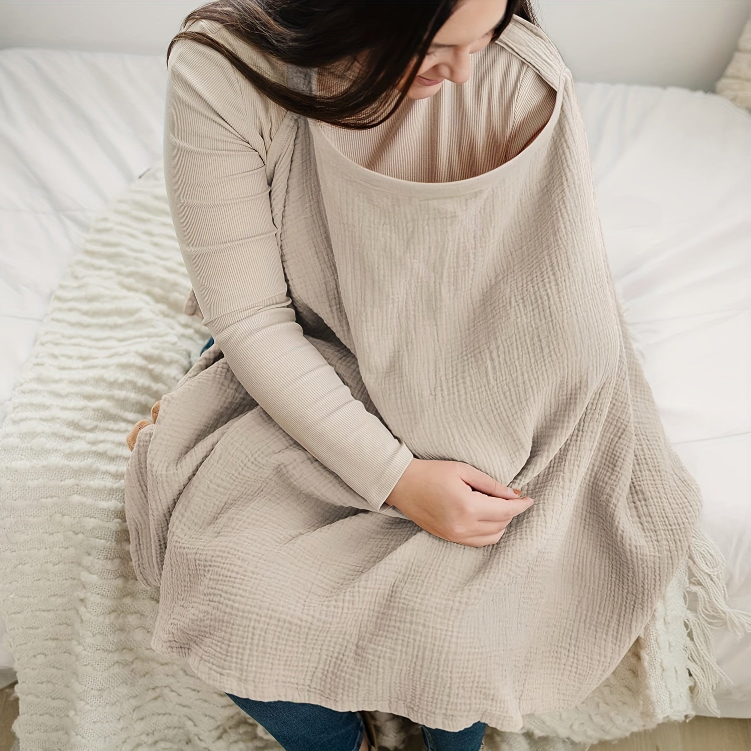 Breathable Nursing Blanket with Rigid Hoops - Multifunctional Mother Apron for Nursing and High Chair