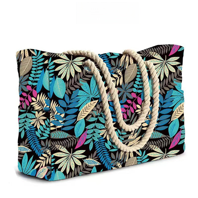 Striped Beach Bag – Spacious Travel Bag with Rope Handles for Transport and Outdoor Vacations