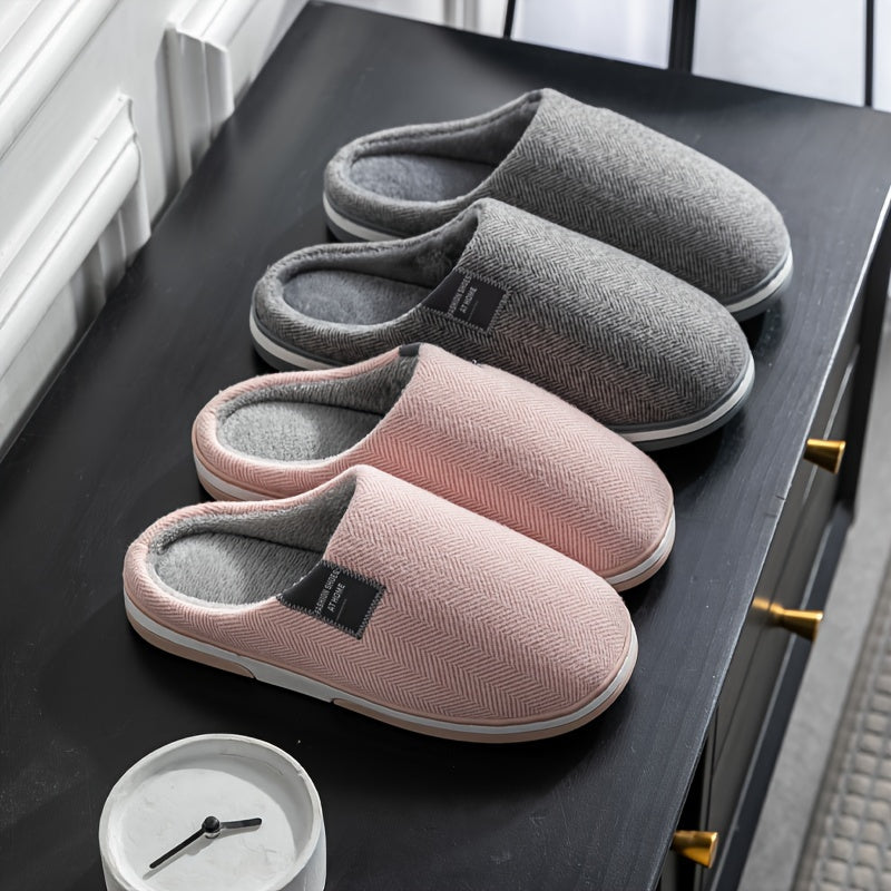 Warm Men's Slippers with Herringbone Pattern – Comfort & Grip for Home in Autumn and Winter