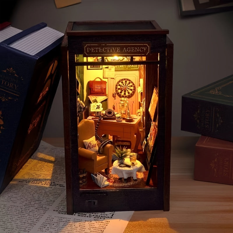 Detective Agency DIY Miniature House – 3D Puzzle Set with Lighting for Creative Hobbyists