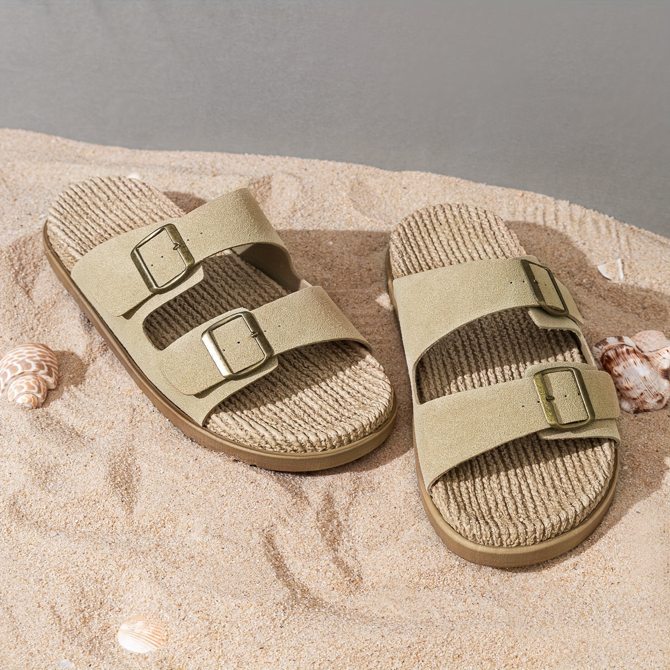Stylish Men's Slippers – Breathable with Buckle Straps and Non-Slip Sole