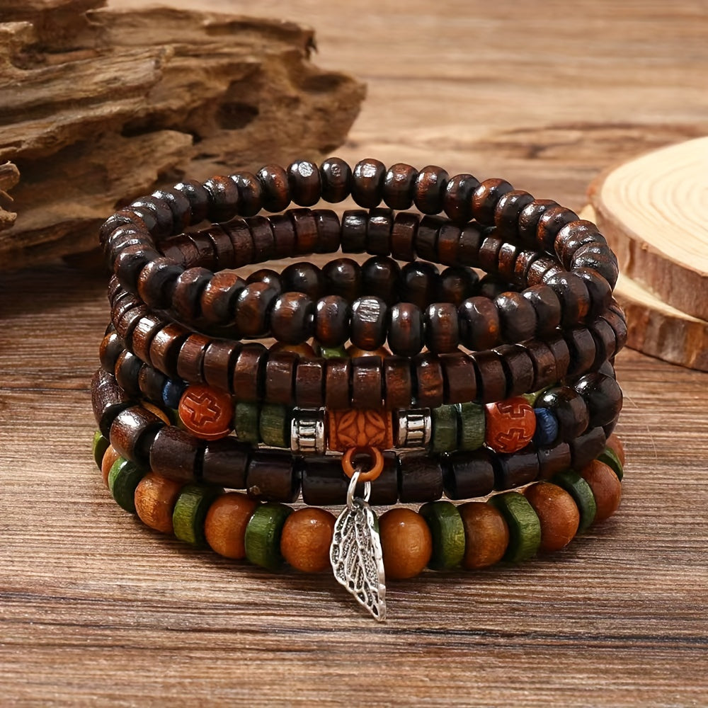 Natural Wooden Bead Bracelets Set - For the Rugged Man