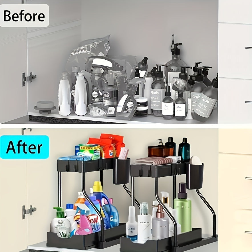 Compact 2-Tier Storage Rack – Smart and Space-Saving for Any Cabinet