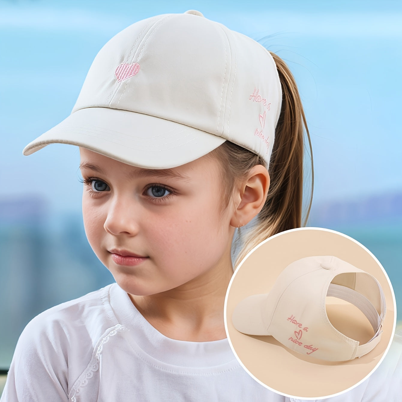 Adjustable Baseball Cap for Kids – Heart Embroidery and Breathable Fit