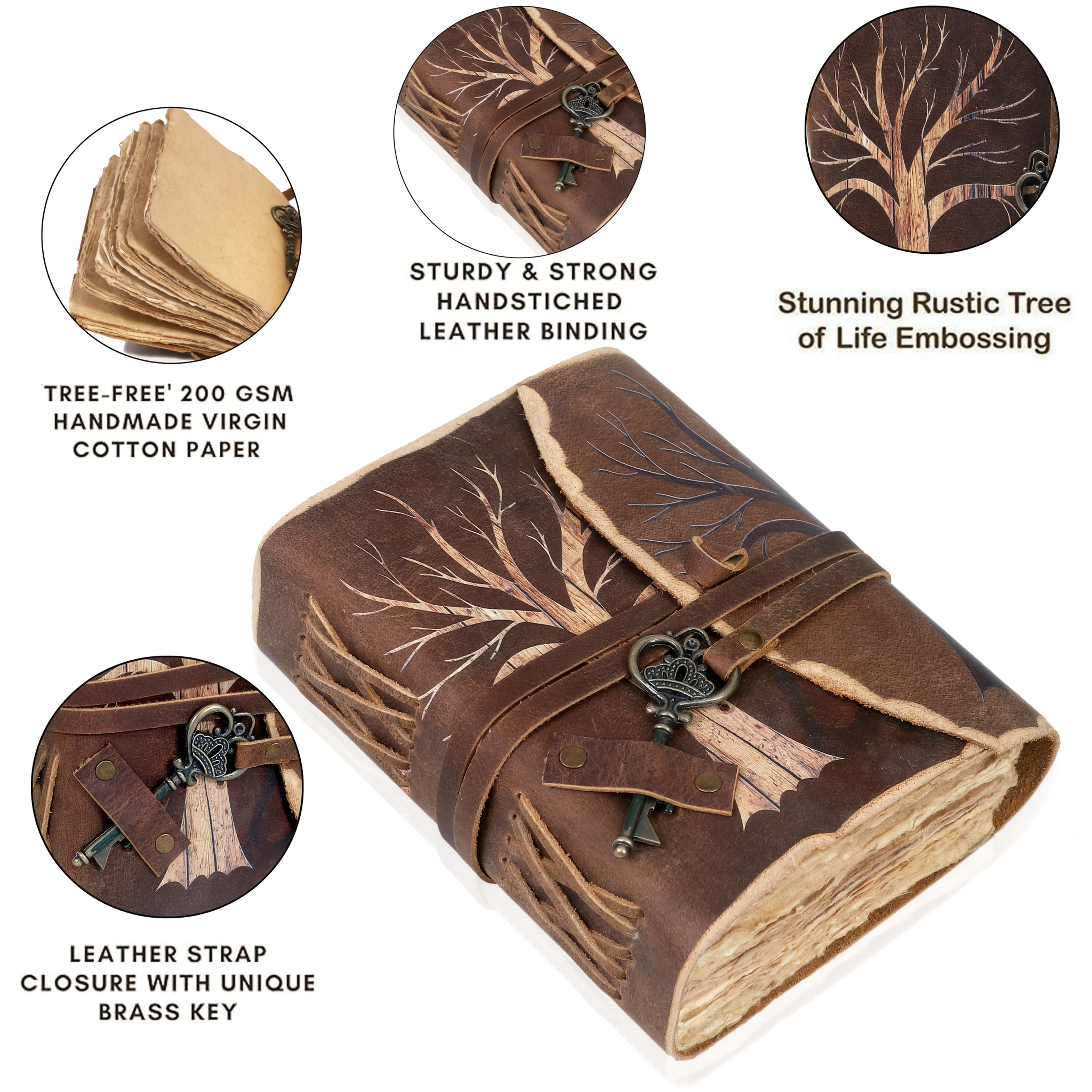 Handmade Vintage Notebook with Leather Look and Key Closure – For Creative Minds