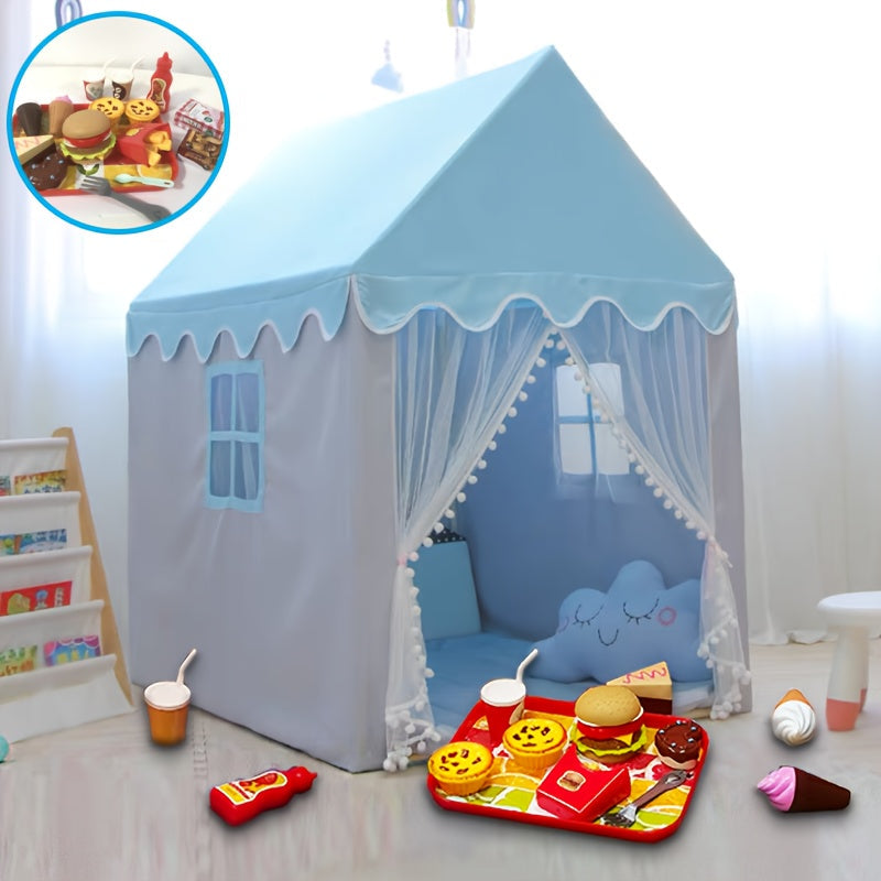 Play Tent for Kids – Cheerful Blue Princess House with Burger Playset for Hours of Fun