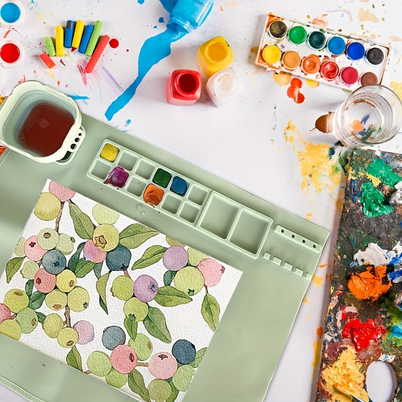 Silicone Painting Mat with Palette and Brush Holder – Durable and Flexible