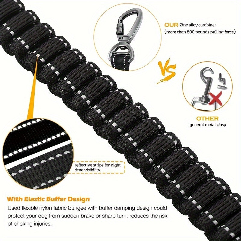 Adjustable Bungee Dog Leash – Shock Absorbing and Reflective for Large Dogs