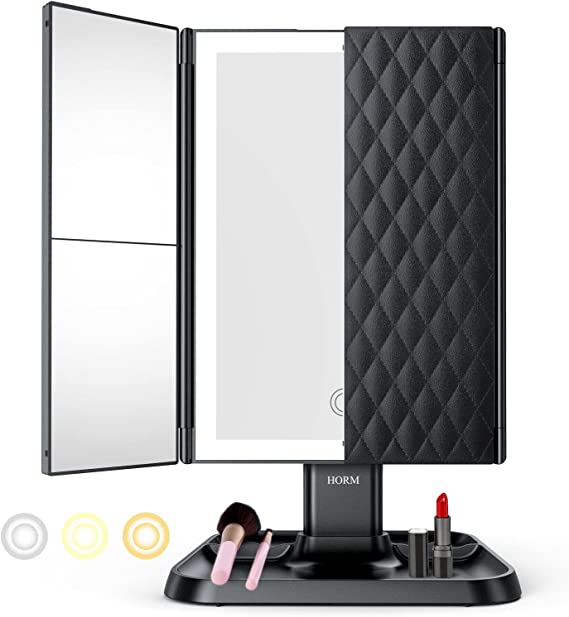 Lumière Makeup Mirror with LED Lighting – Adjustable Magnification and Stylish Storage