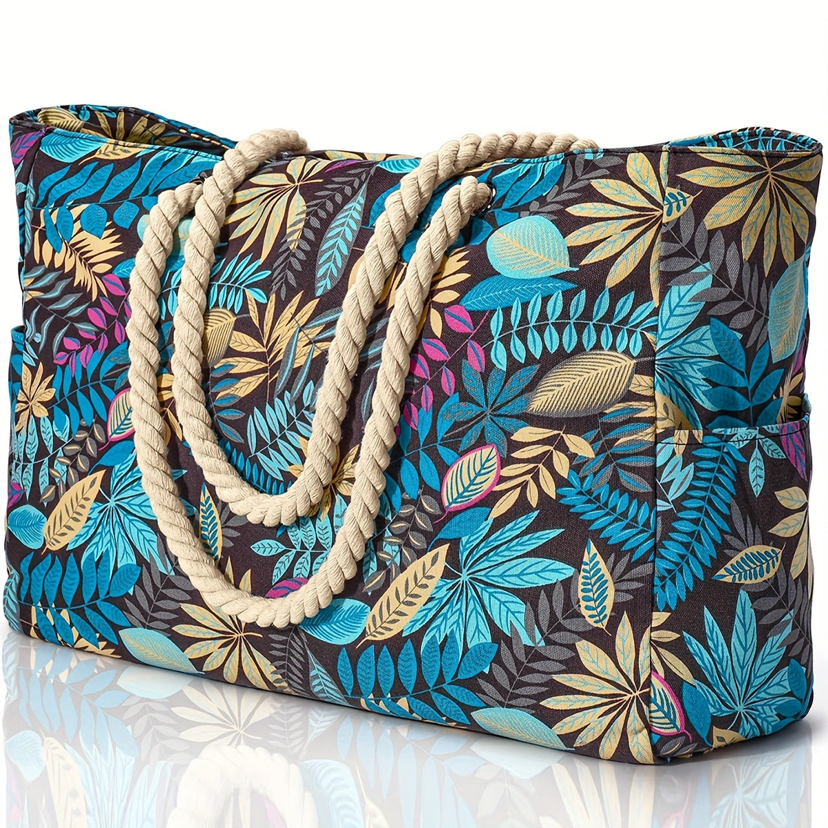 Trendy Large Beach Bag with Leaf Print - Spacious, Durable, and Perfect for Vacation