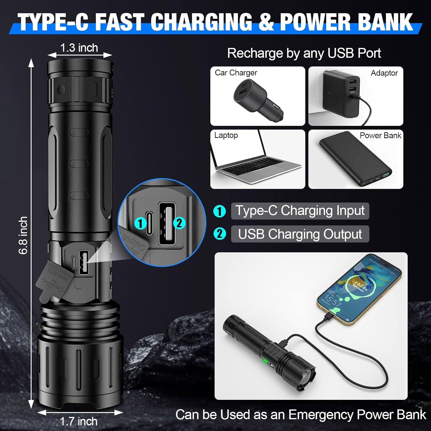 UltraBright Flashlight - Powerful and Rechargeable