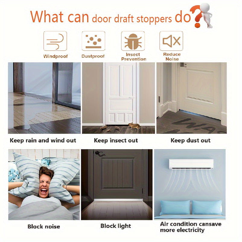 Draft Stopper for Door - Silicone Door Sweep with Strong Adhesive and Sound Insulation
