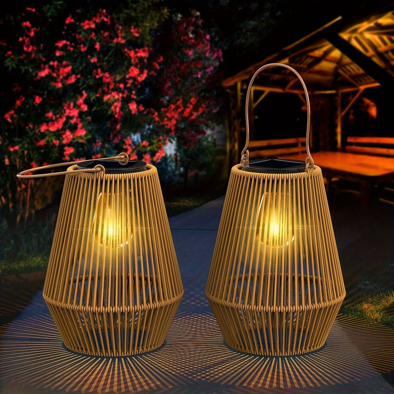 Boho Solar Hanging Lamps Set – Sustainable Wicker Lanterns for Garden and Balcony