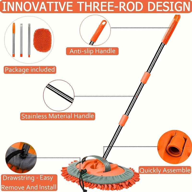 Microfiber Car Wash Brush with Long Handle – Removable Mop Head for Scratch-Free Cleaning