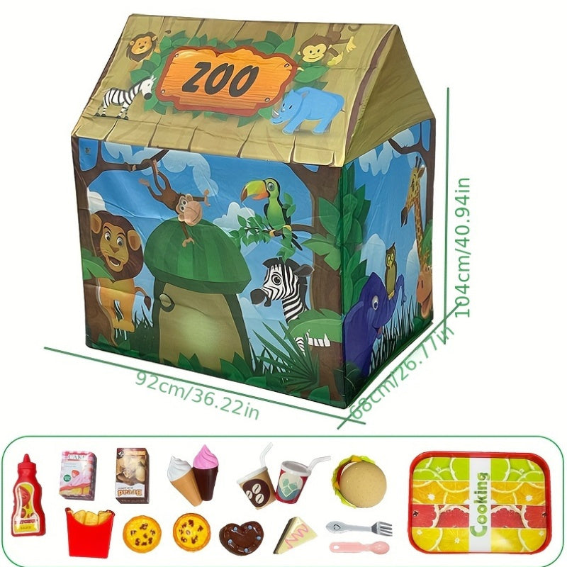Jungle Play Tent for Children – With Zoo Decor and Toy Set