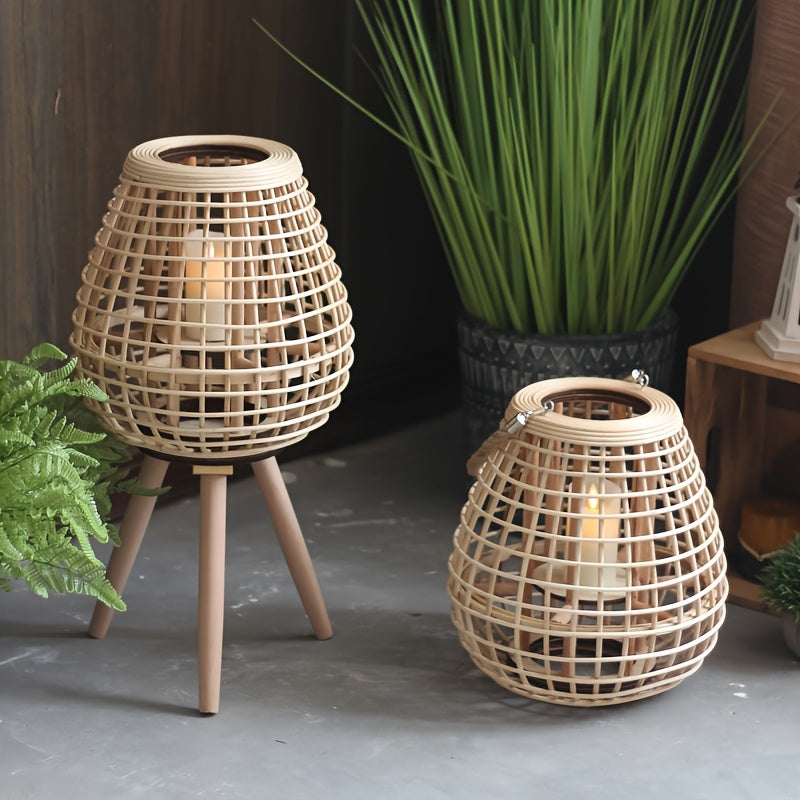 Handwoven Rattan Lantern with Candle Holder – Loose Decorative Piece for Living Room, Balcony, or Hospitality