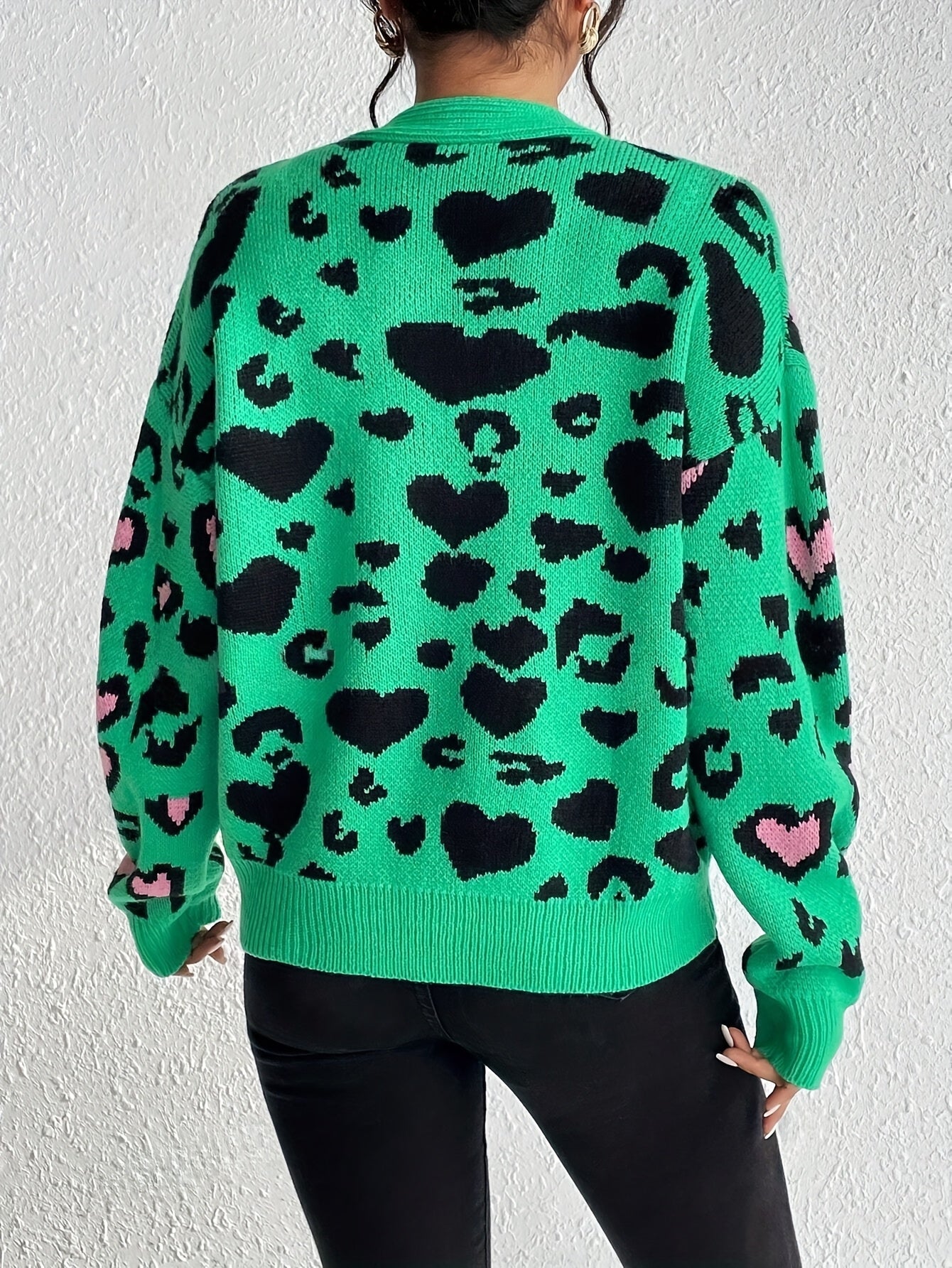 Ladies Leopard Print Love Cardigan – Cheerful and Comfortable for Spring and Autumn