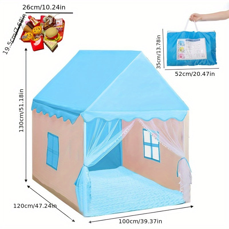 Play Tent for Kids – Cheerful Blue Princess House with Burger Playset for Hours of Fun