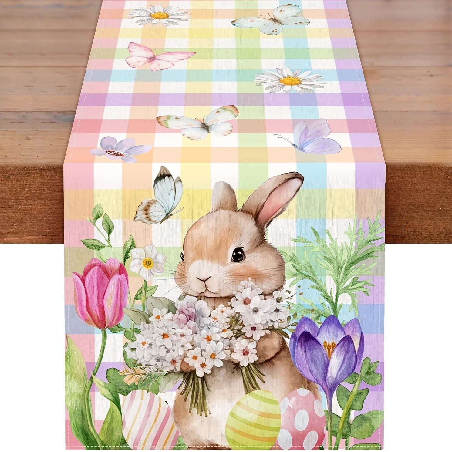 Easter Bunny Table Runner with Butterflies – Cheerful Spring Decoration for Your Table