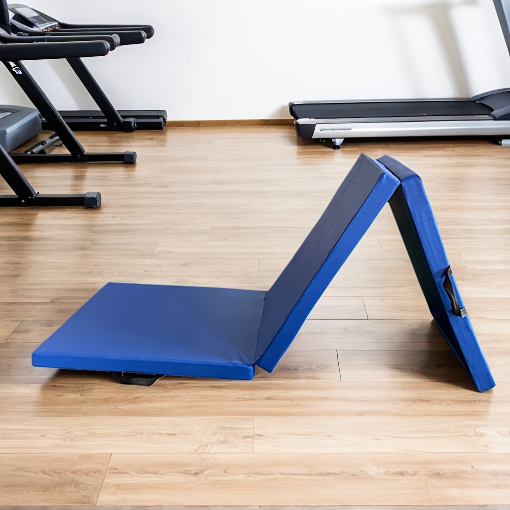 Portable Triptych Yoga Mat with Thick Padding, Non-Slip PU Surface, and Handle