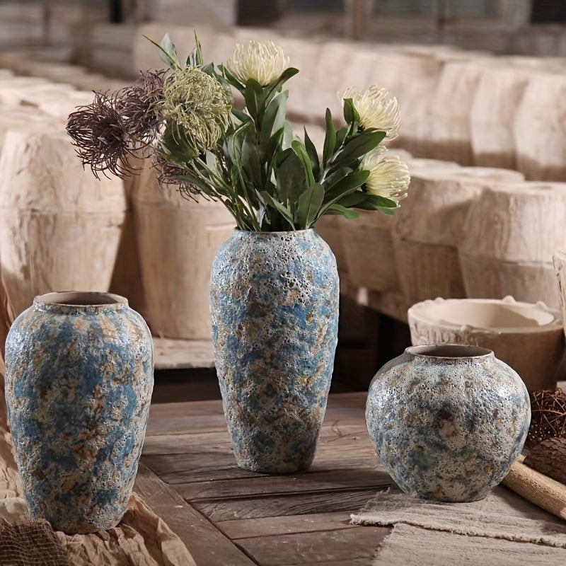 Unique Vintage Ceramic Vase – Handmade Blue Earthenware for an Authentic Look
