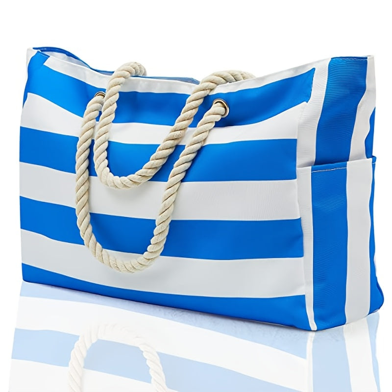Striped Beach Bag – Spacious Travel Bag with Rope Handles for Transport and Outdoor Vacations