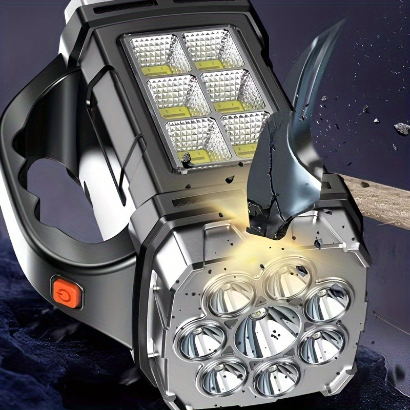 Super Bright LED Spotlight – Rechargeable Power Bank with USB and Solar Energy for Outdoor Adventures