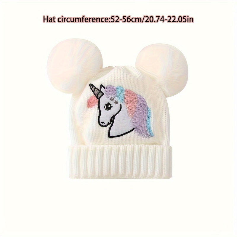 Lila Unicorn Hat for Children - Cozy and Warm with Pom Poms