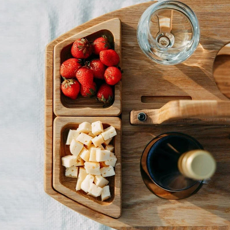 Elegant Oak Picnic Wine Table – Compact & Versatile