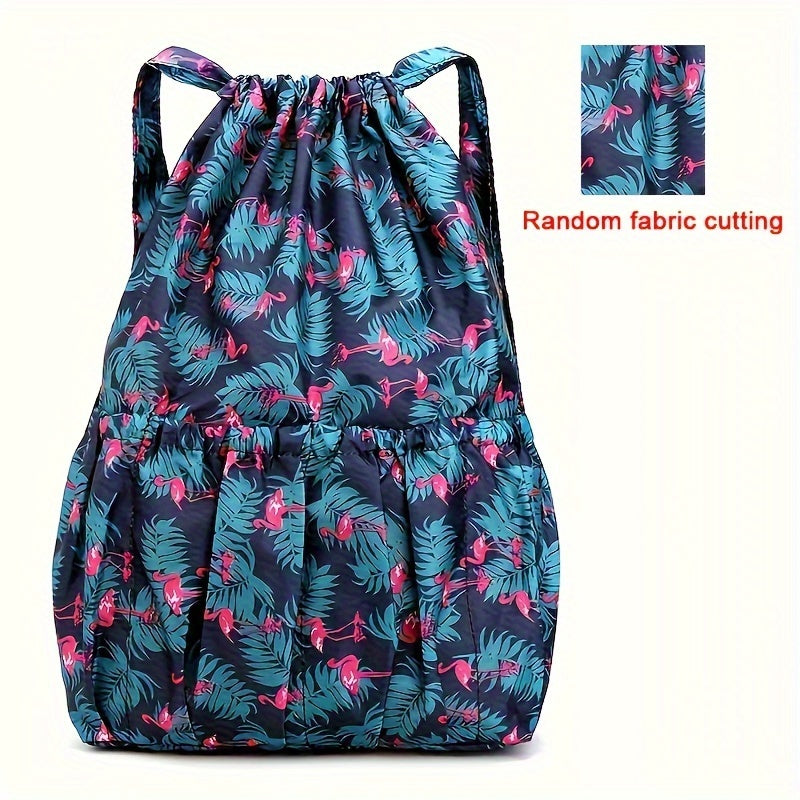 Geometric Nylon Backpack with Drawstring Closure – Perfect for Travel and Sports Activities