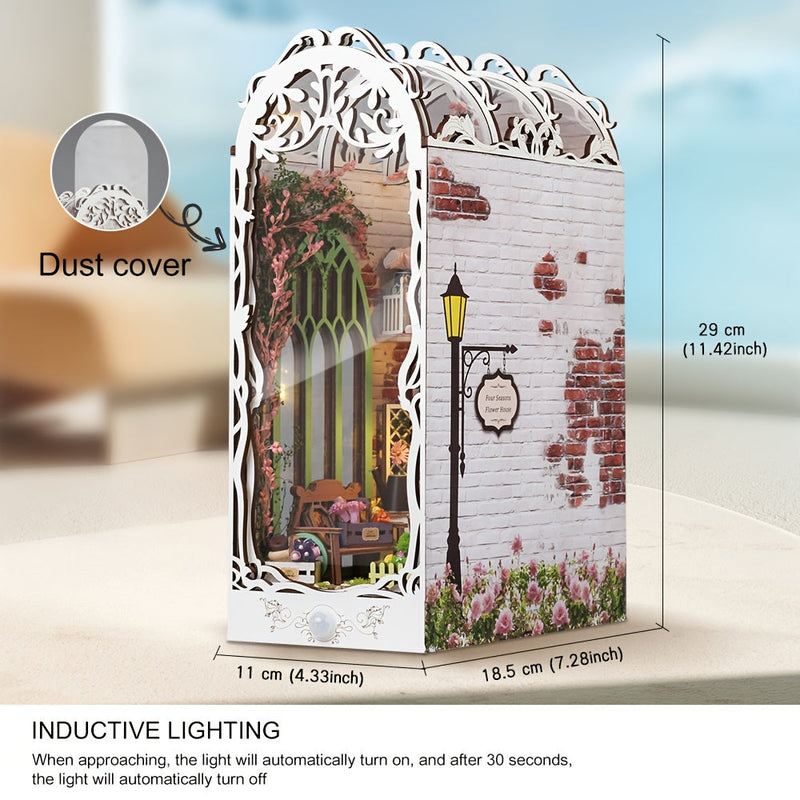 3D Wooden Puzzle House – White Flower House with Lighting and Dust Cover