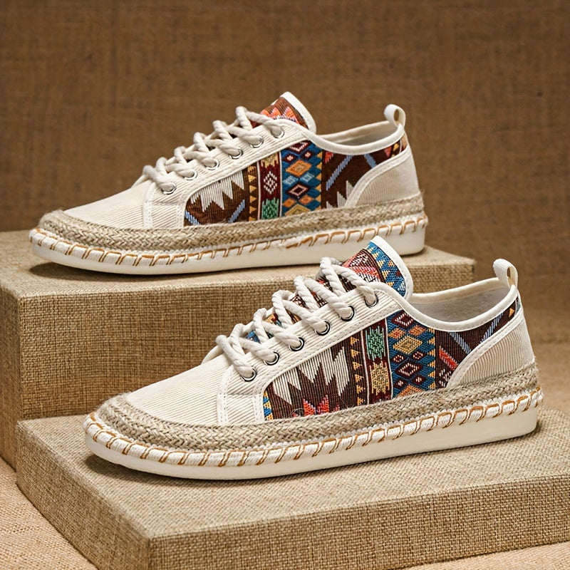 Boho Espadrille Sneakers for Men – Breathable Canvas with Colorful Embroidered Design