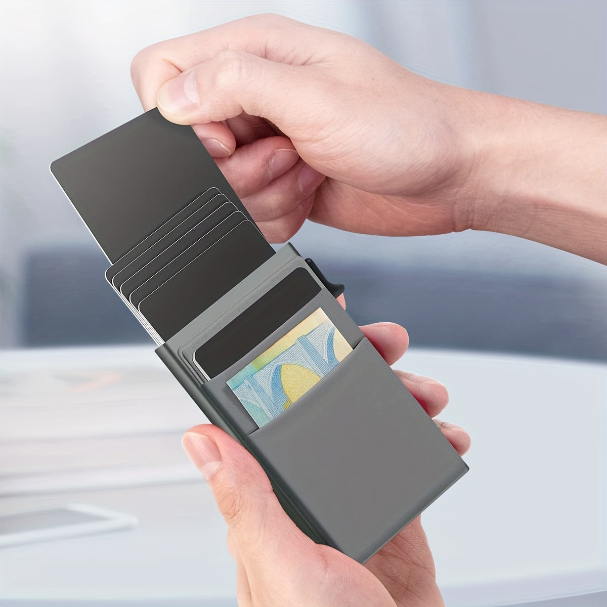 RFID Blocking Card Holder – Automatic Dispensing and Large Capacity for Safe Storage of Cards