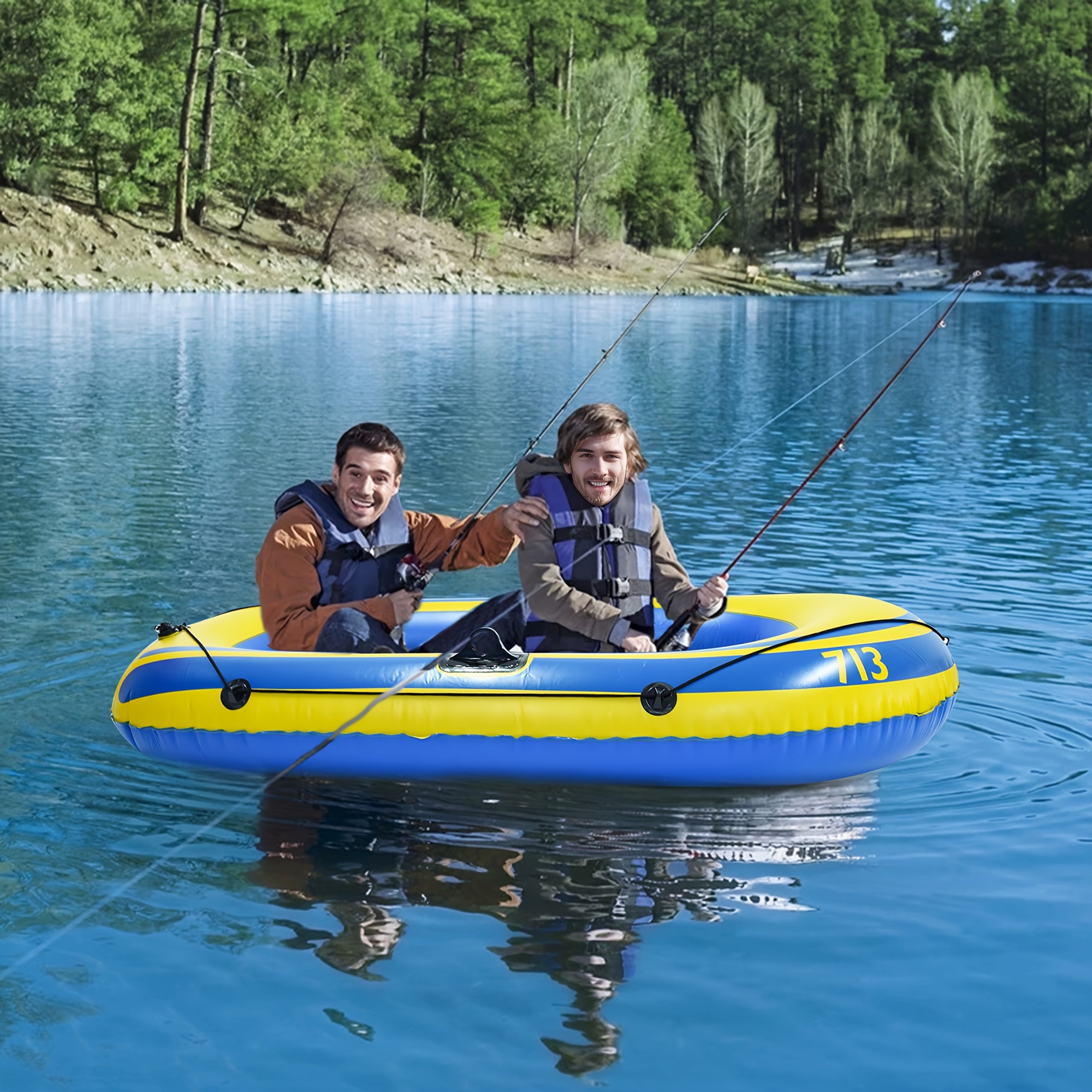 Inflatable Fishing Boat Set – Lightweight 2-Person PVC Boat with Oars