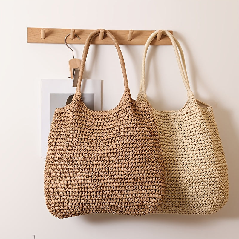 Ladies Large Capacity Woven Tote Bag with Zipper