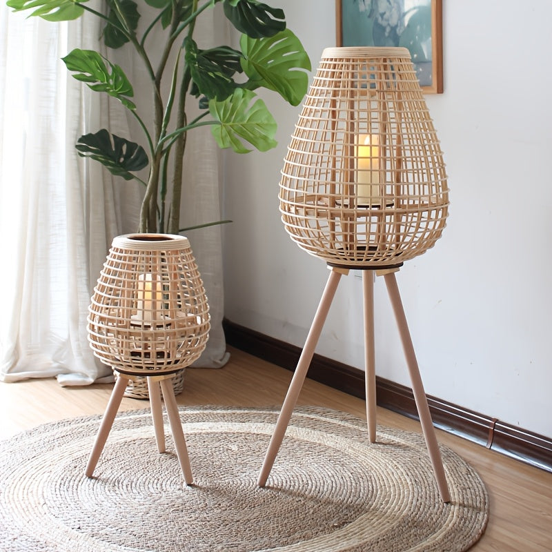 Handwoven Rattan Lantern with Candle Holder – Loose Decorative Piece for Living Room, Balcony, or Hospitality