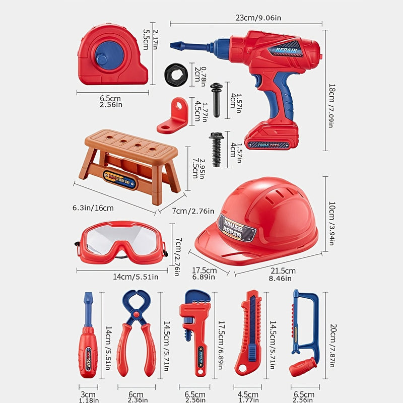 48-Piece Tool Set for Kids – With Electric Drill, Safety Helmet, and Storage Bag