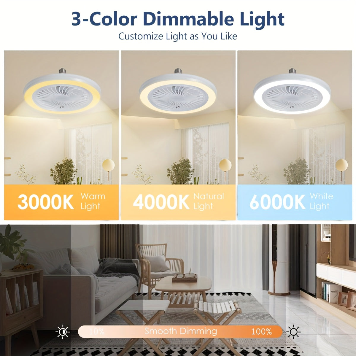 LED Smart Fan Lamp – Dimmable and Quiet