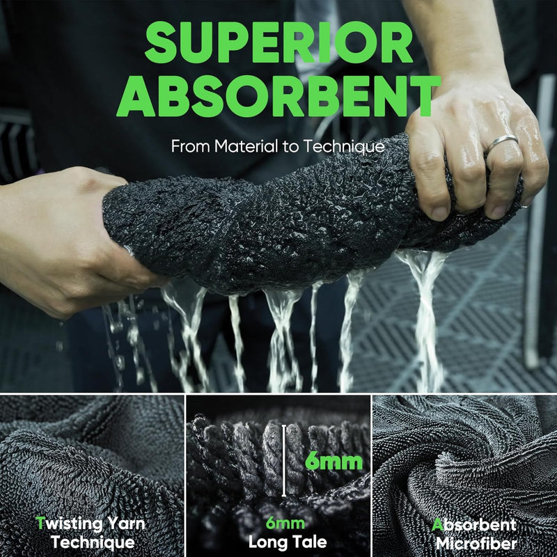 HydroTwist Microfiber Car Drying Towel Set – Ultra Absorbent