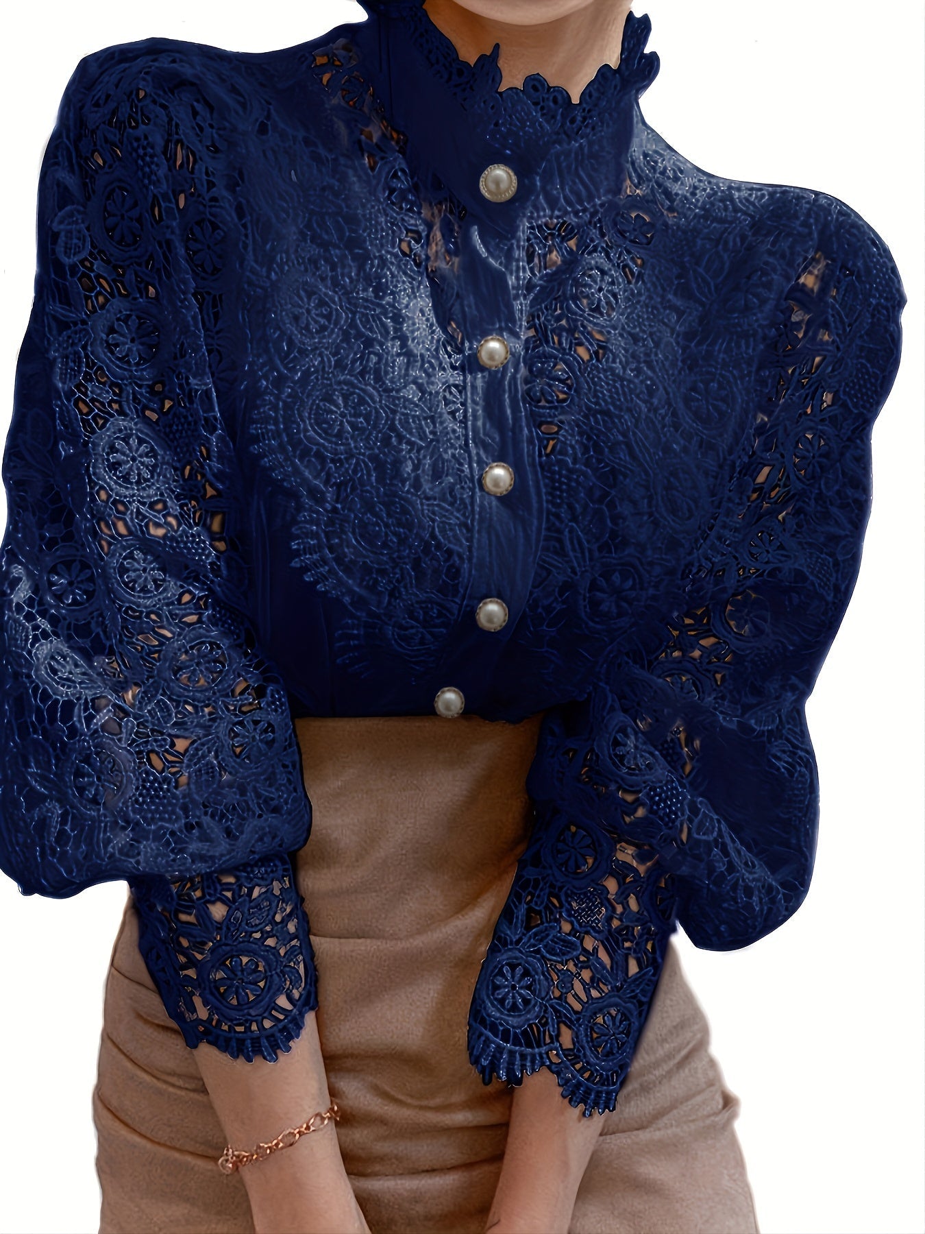 Victorian Inspired Blouse with Pearl Button - Subtle Elegance for Any Occasion