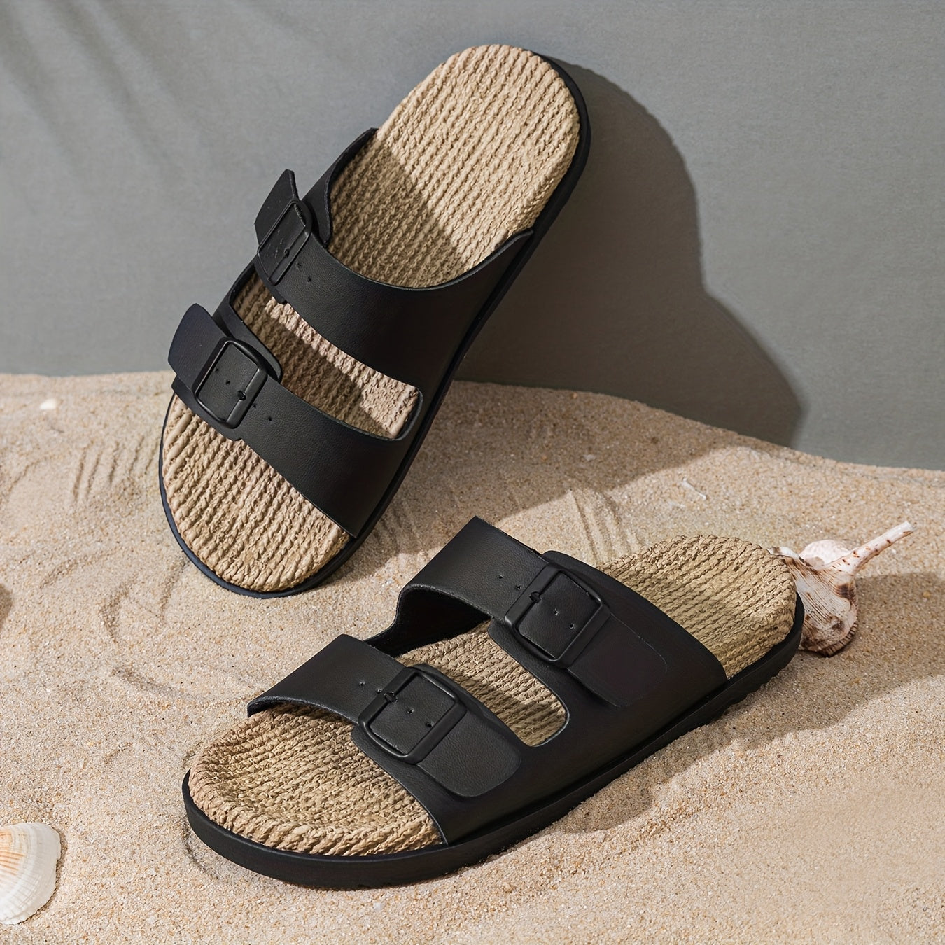 Stylish Men's Slippers – Breathable with Buckle Straps and Non-Slip Sole