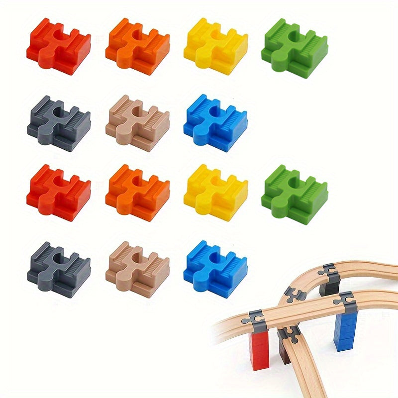 Set of 7-14 Colorful Wooden Track Adapters – Adjustable Connectors for Model Building