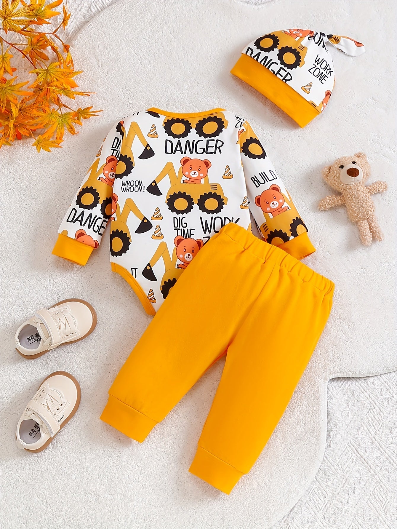 Baby Excavator Adventure Outfit – Includes Bodysuit, Pants, and Beanie for Outdoor Adventures