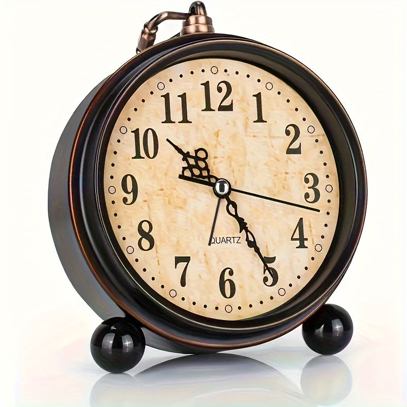 Retro Metal Alarm Clock with Silent Movement – Classic Table Size for Bedroom or Desk