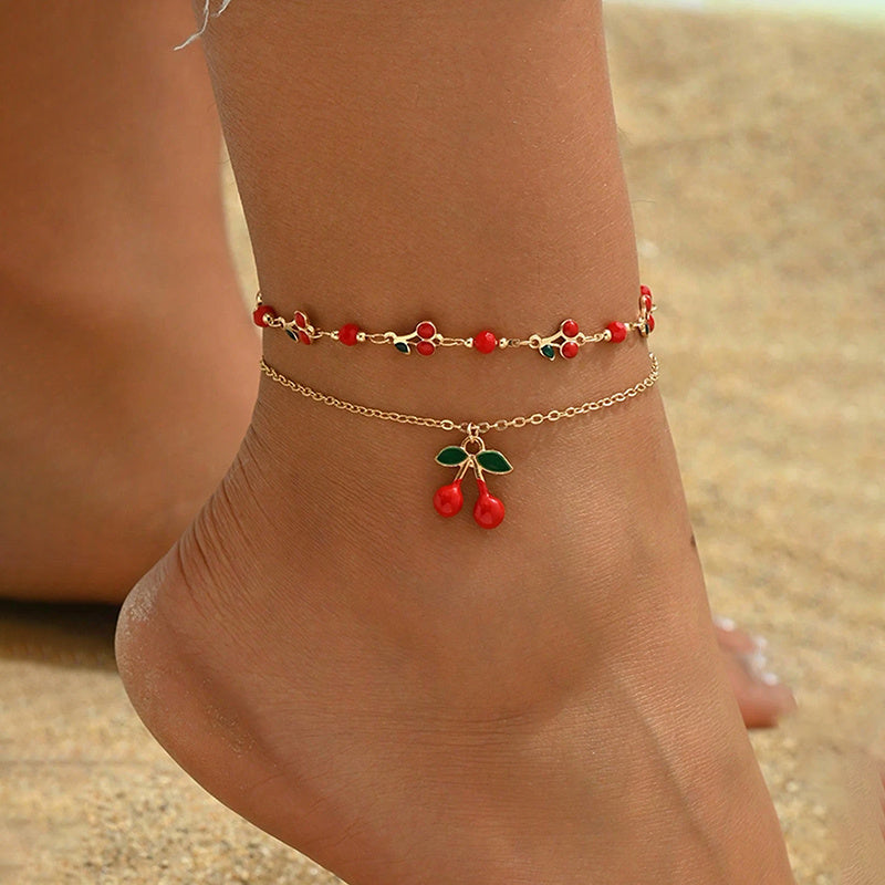 CherryTwist Double Anklet Set – Fresh and Trendy